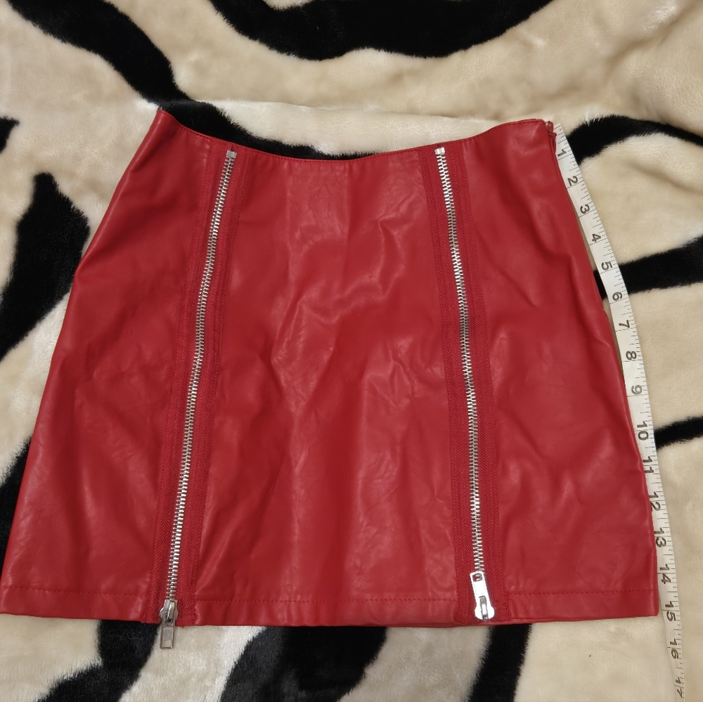 Red Faux Leather Skirt